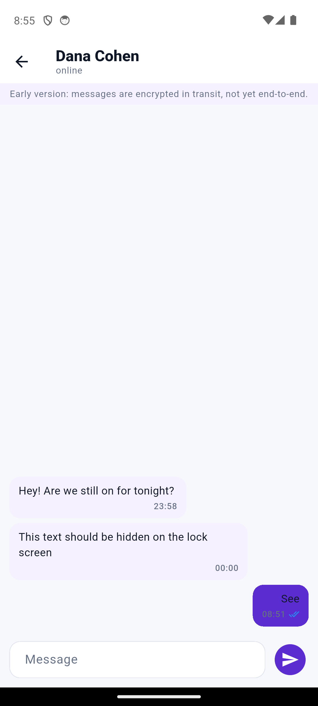 An imported WhatsApp chat, live in Vautera with read receipts